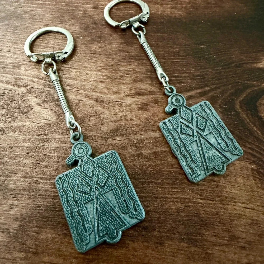 Vintage Thunderbird Keychains Pair w Thanks From American Indian Children Pewter